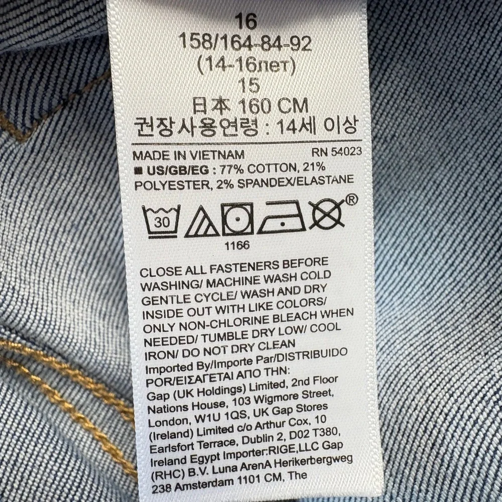 Gap Teen Jeans Girls Sz 16 Blue Sky High Skinny‎ Ankle Distressed Raw Hem Denim